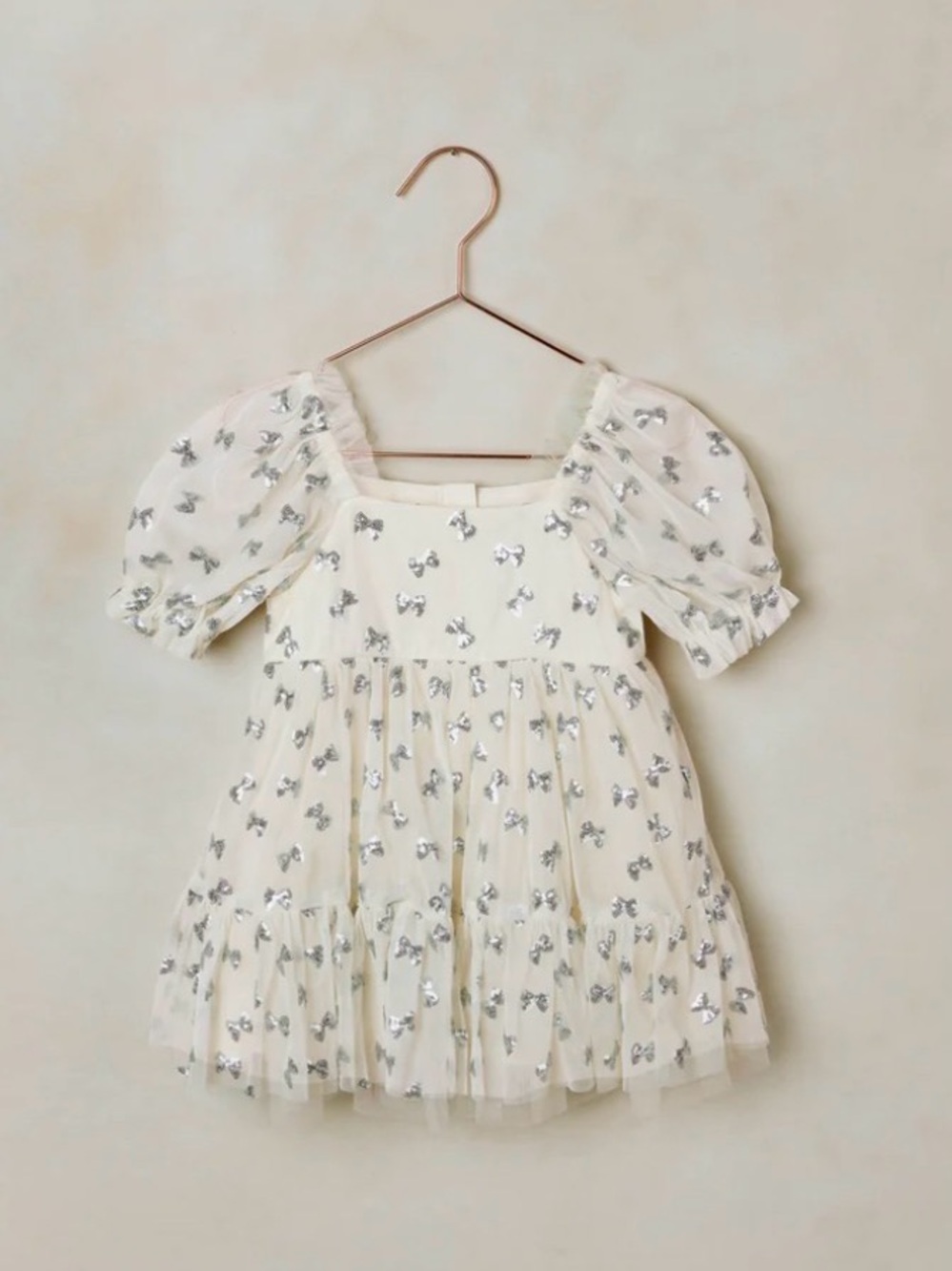 Noralee nwt Louella 2t' Sparkle Bow Puff-Sleeve Dress - Cream with Silver Bows